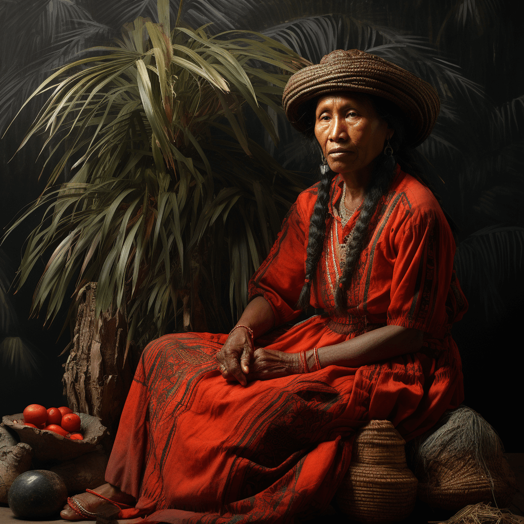 Miskito woman harvesting batana fruit.