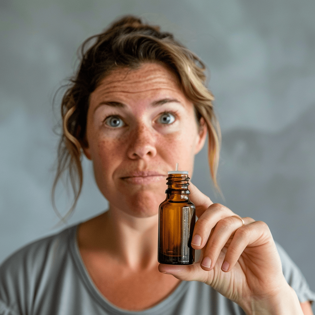 Person puzzled by essential oil