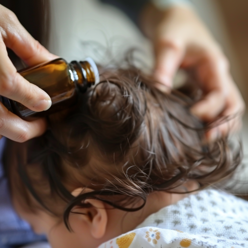 applying batana oil to baby hair